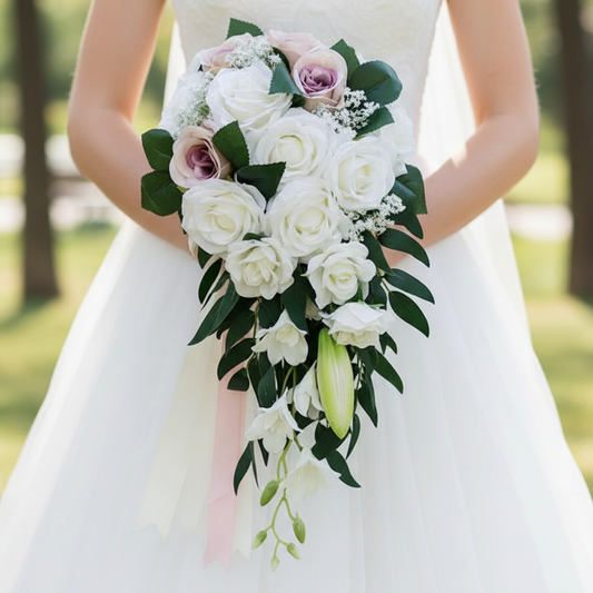 Pink & White Cascading Bridal Bouquet