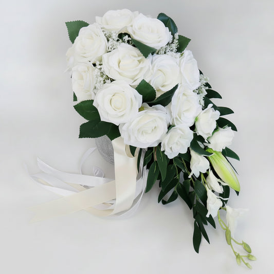 Pink & White Cascading Bridal Bouquet