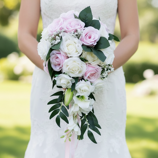 Pink & White Cascading Bridal Bouquet