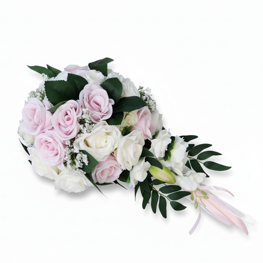 Pink & White Cascading Bridal Bouquet