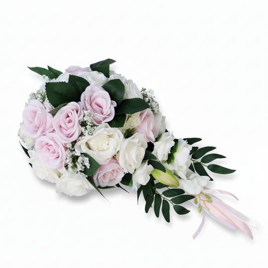 Pink & White Cascading Bridal Bouquet