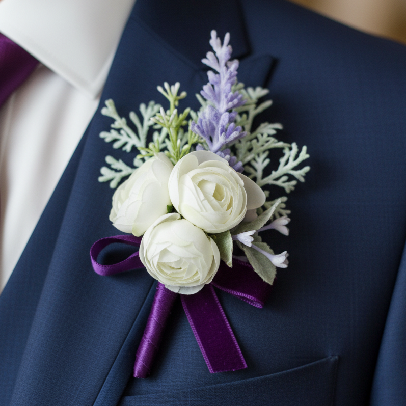 White & Purple Wedding Buttonhole