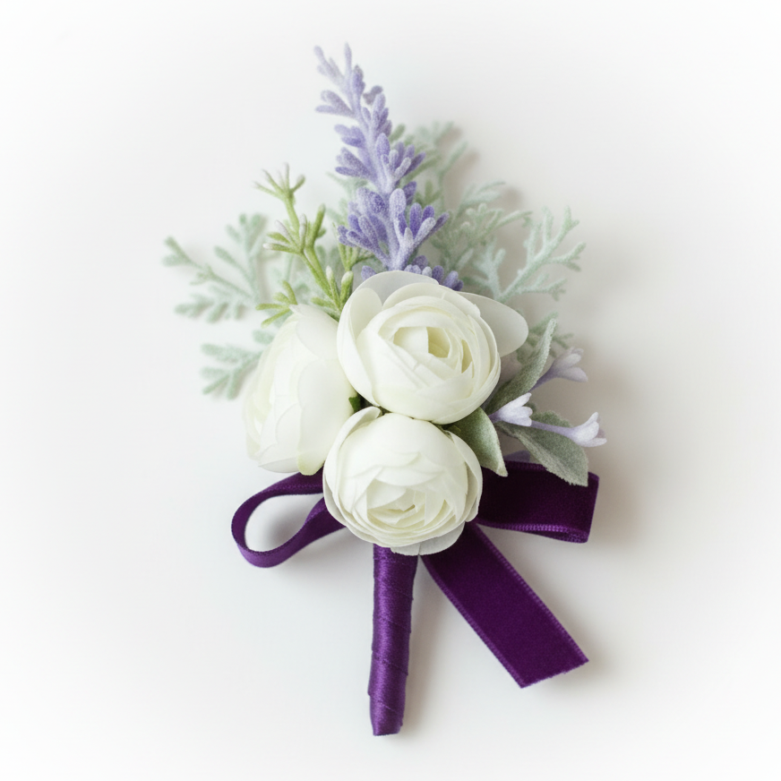 White & Purple Wedding Buttonhole