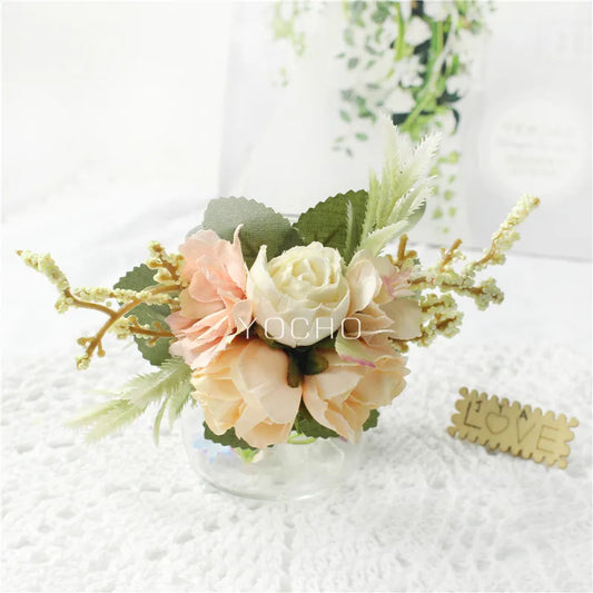 Artificial wedding wrist corsage with realistic flowers