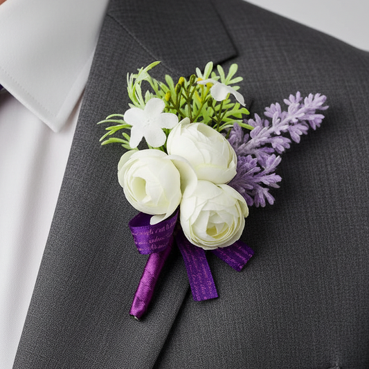 White & Purple Wedding Buttonhole
