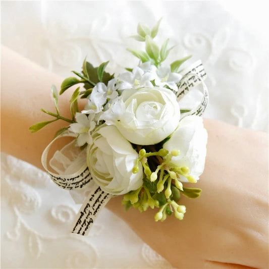 Artificial wedding wrist corsage with realistic flowers