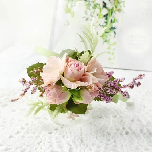 Artificial wedding wrist corsage with realistic flowers