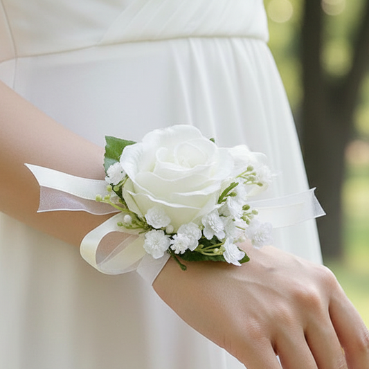 White Wedding Wrist Corsage