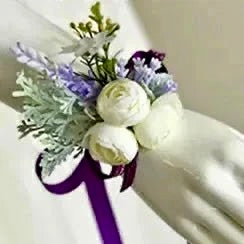 White & Purple Wedding Wrist Corsage