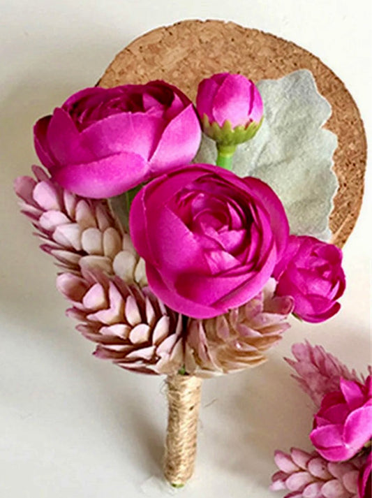 Artificial floral wedding buttonhole with jute finish
