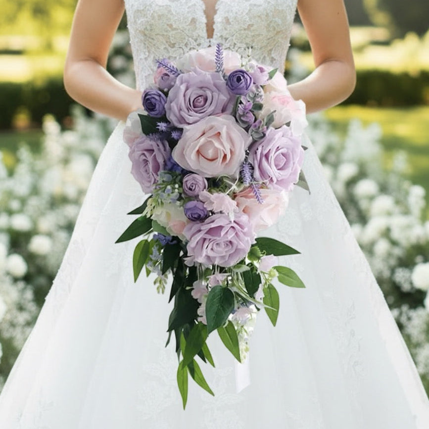 Purple & Pink Cascading Bridal Bouquet