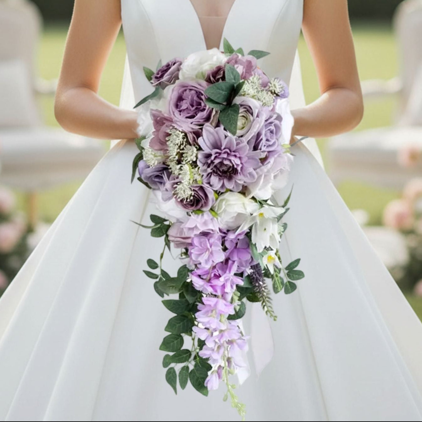 Purple Cascading Bridal Bouquet