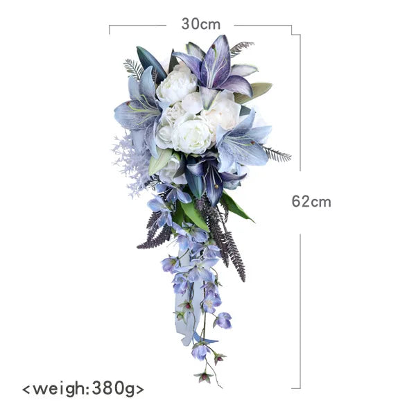 Blue & White Cascading Bridal Bouquet
