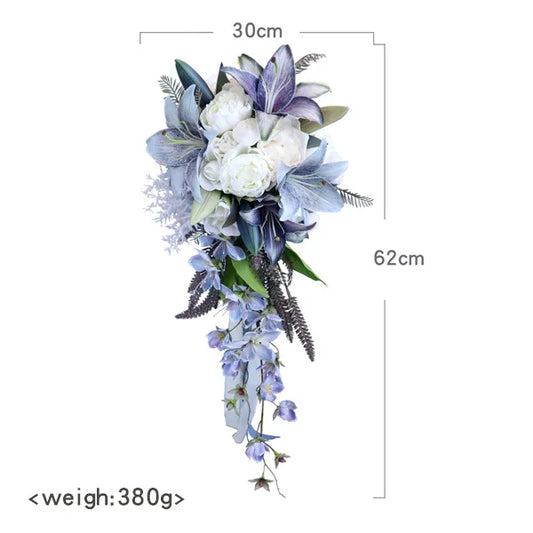 Blue & White Cascading Bridal Bouquet