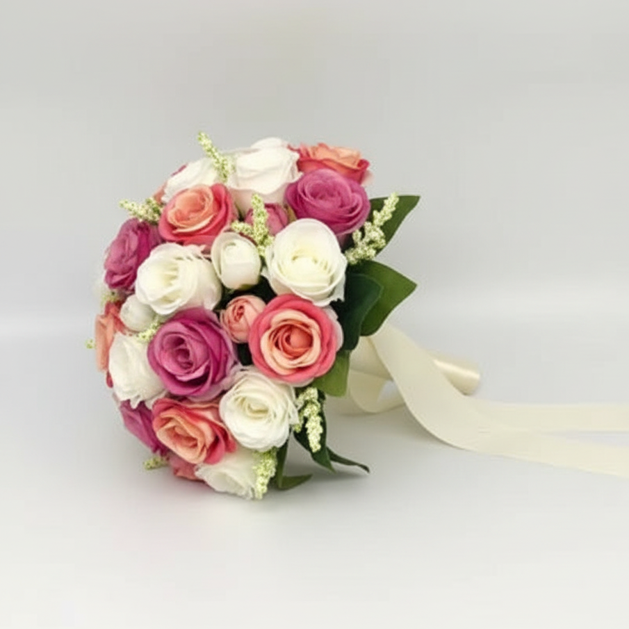 Coral, Pink & White Wedding Bouquet