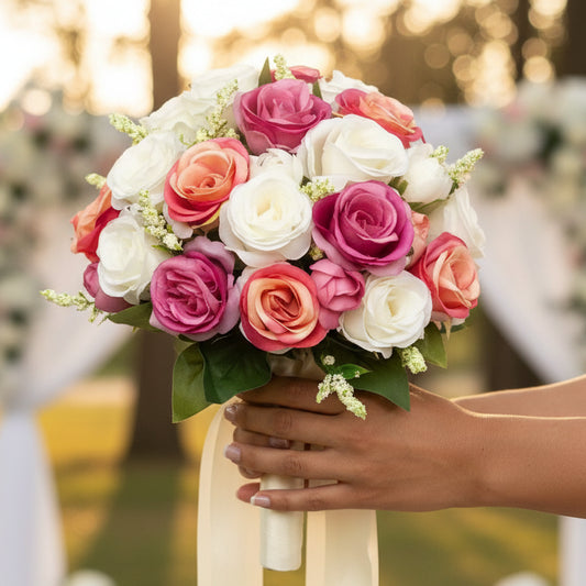 Coral, Pink & White Wedding Bouquet