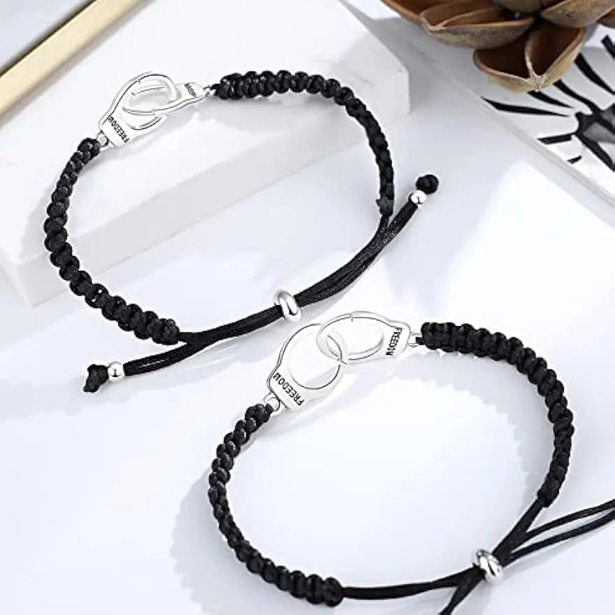 Black and silver matching Handcuff Friendship Bracelets.