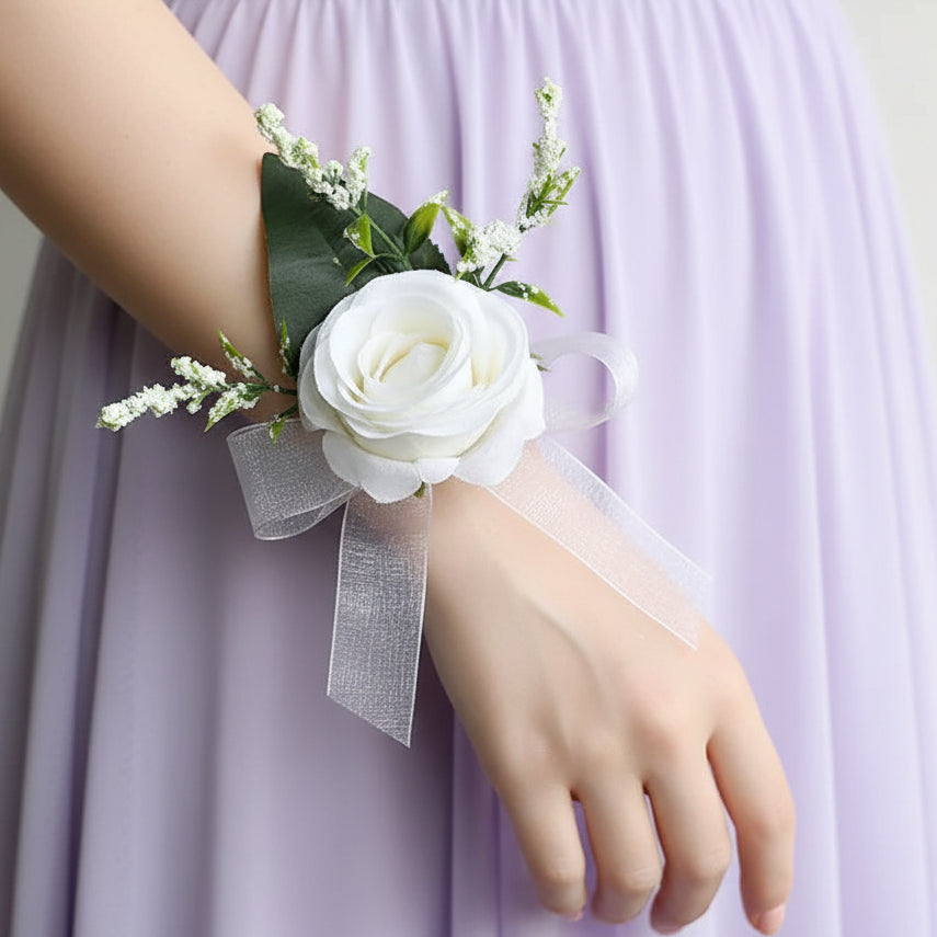 White Wedding Wrist Corsage