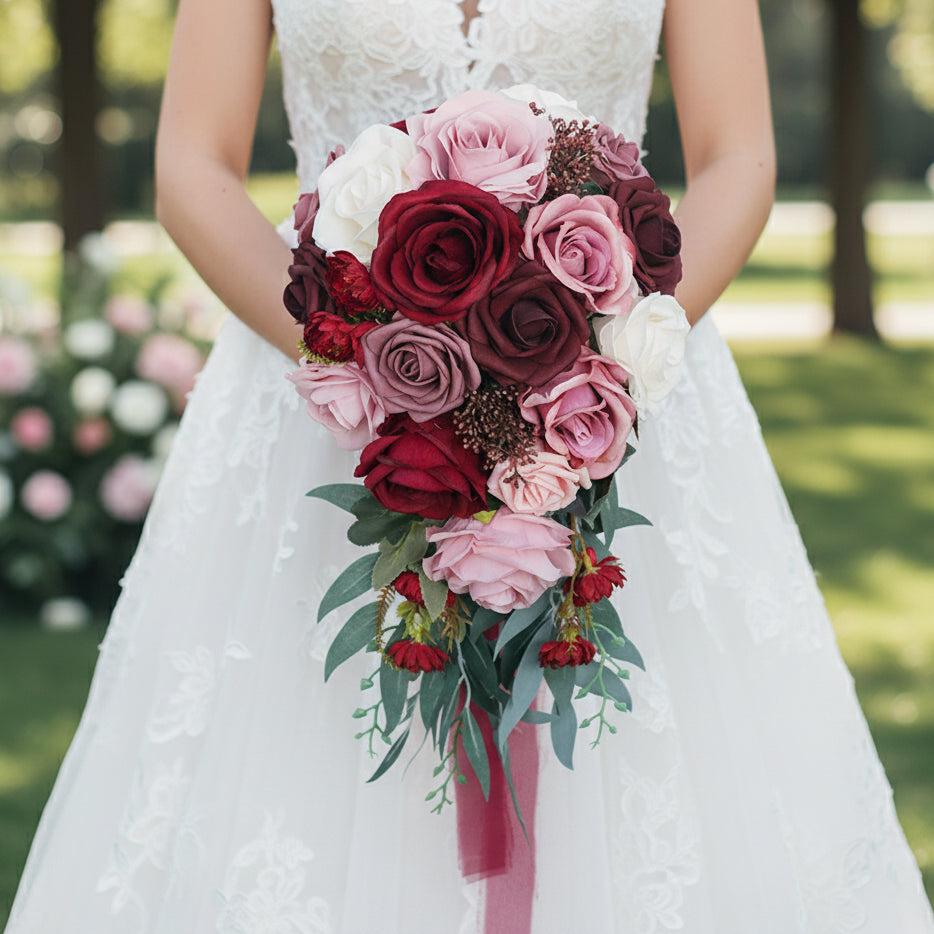 Red & Pink Cascading Bridal Bouquet
