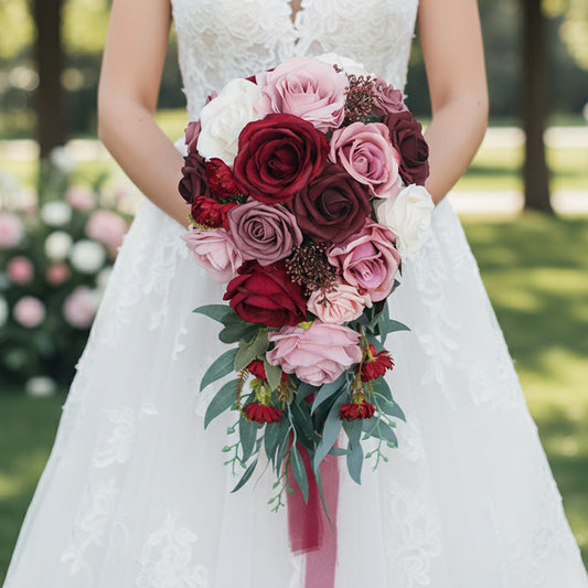 Red & Pink Cascading Bridal Bouquet