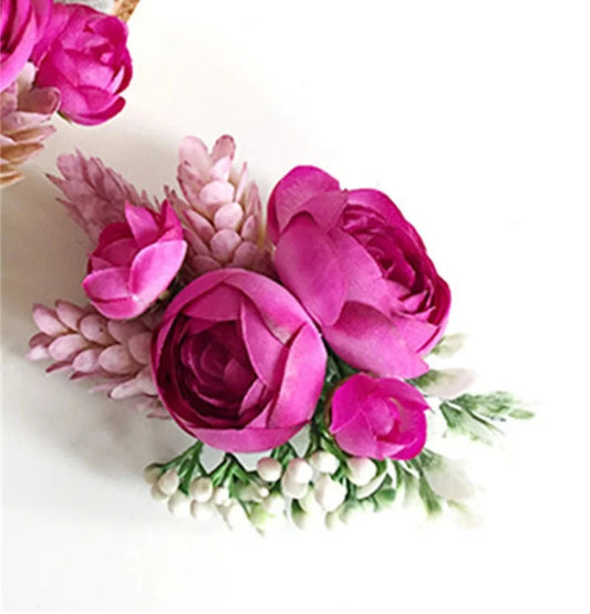 Artificial wedding wrist corsage with realistic flowers