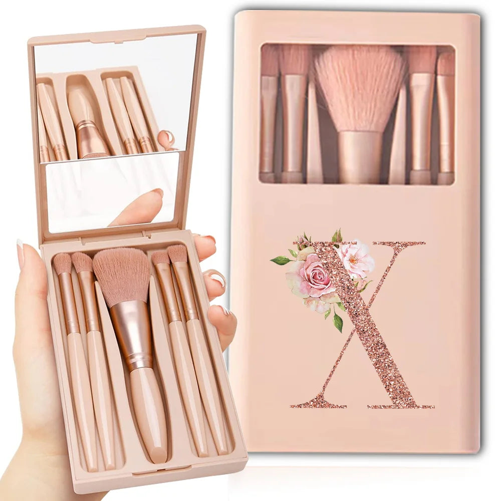 Makeup Brush Set with Case & Mirror