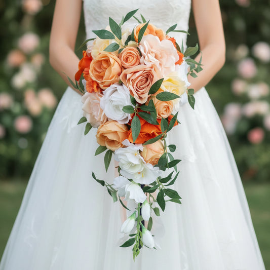 Orange & White Cascading Bridal Bouquet