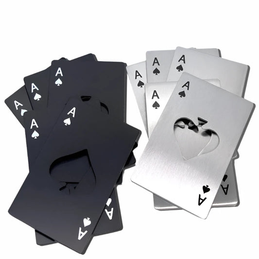 10 Ace of Spades bottle opener cards – stainless steel wedding favours (black or silver)