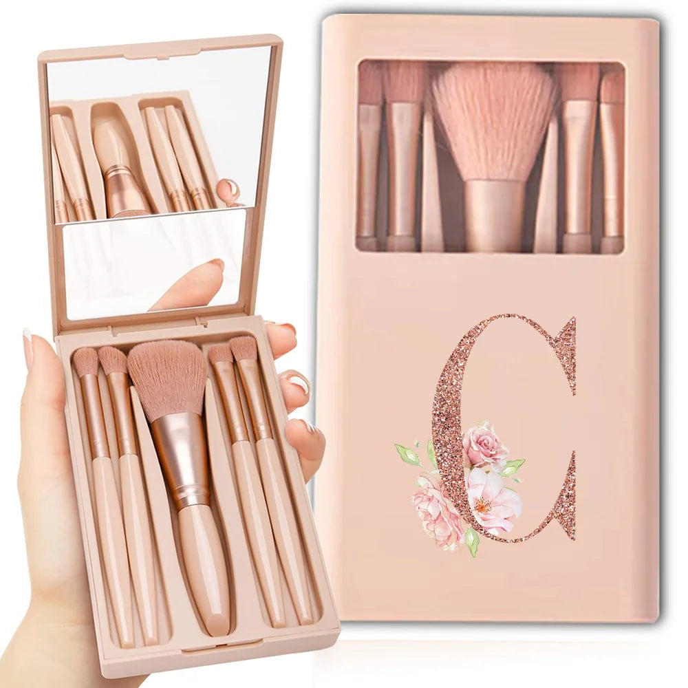 Makeup Brush Set with Case & Mirror