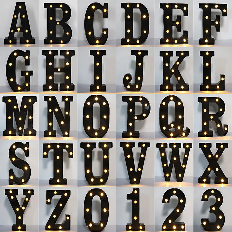 Black LED letter and number lights for wedding decor