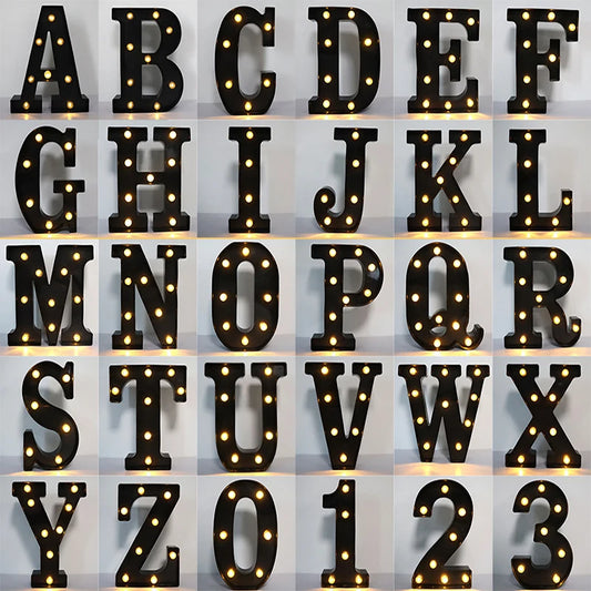 Black LED letter and number lights for wedding decor