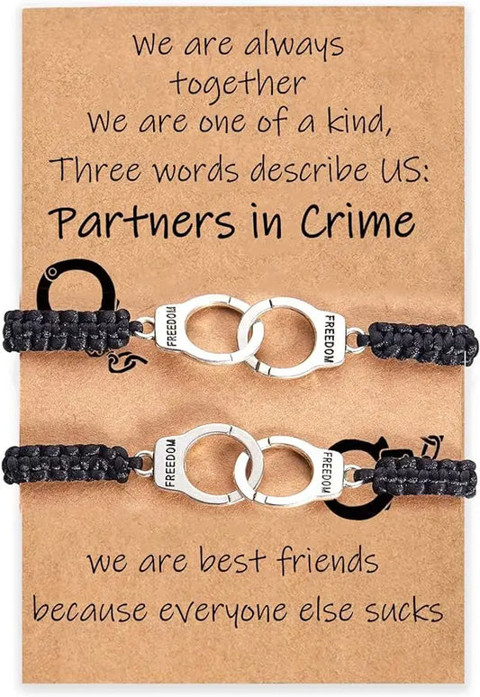 Matching Handcuff Friendship Bracelets on Gift card with sentimental message