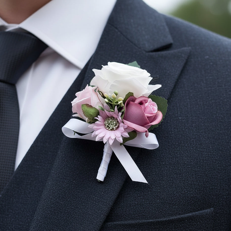 Pink & White Wedding Buttonhole
