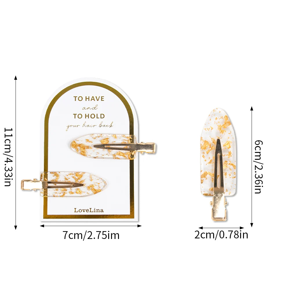 Gold Bridal Party Make-up Hair Setting Clips on sentimental gift card with measurements.
