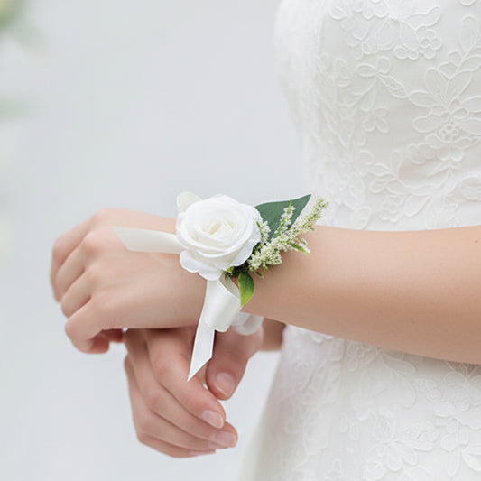 White Wedding Wrist Corsage