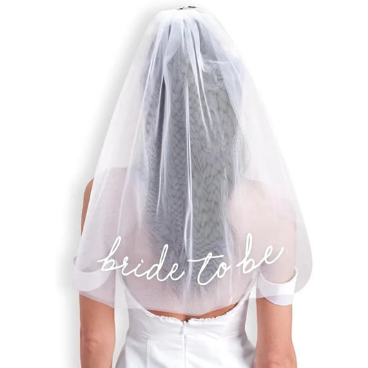 White “Bride To Be” veil with plastic hair comb for hen party or bridal shower