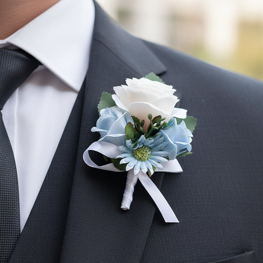 Blue & White Wedding Buttonhole