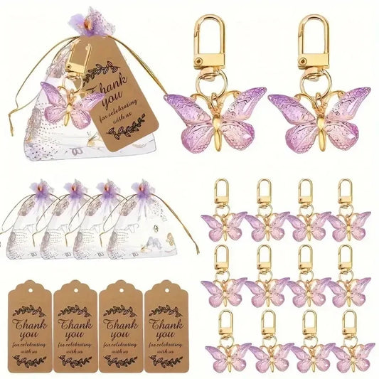 Acrylic butterfly keychain wedding favours with thank you tag and gift bag