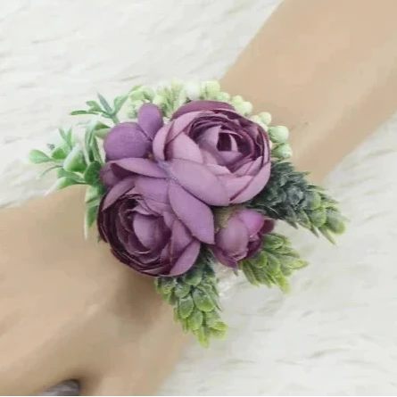 Artificial wedding wrist corsage with realistic flowers