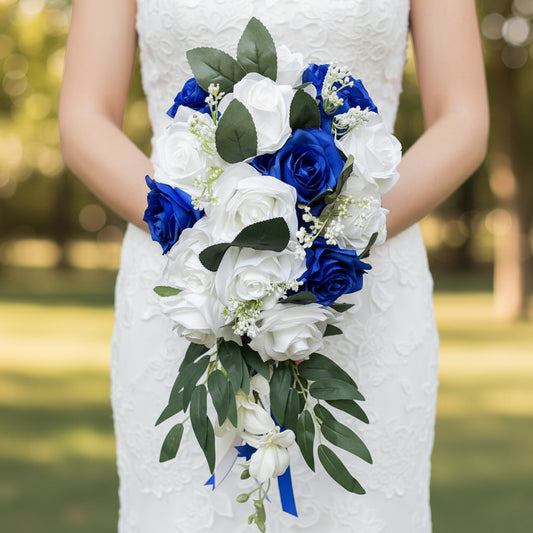 Blue & White Cascading Bridal Bouquet