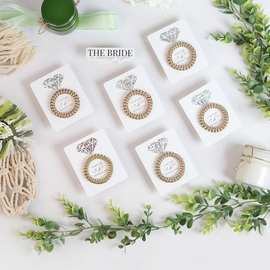 Gold spiral hair ties bridesmaid proposal gift set with cards