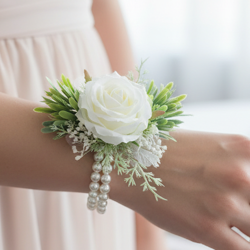 White Wedding Wrist Corsage