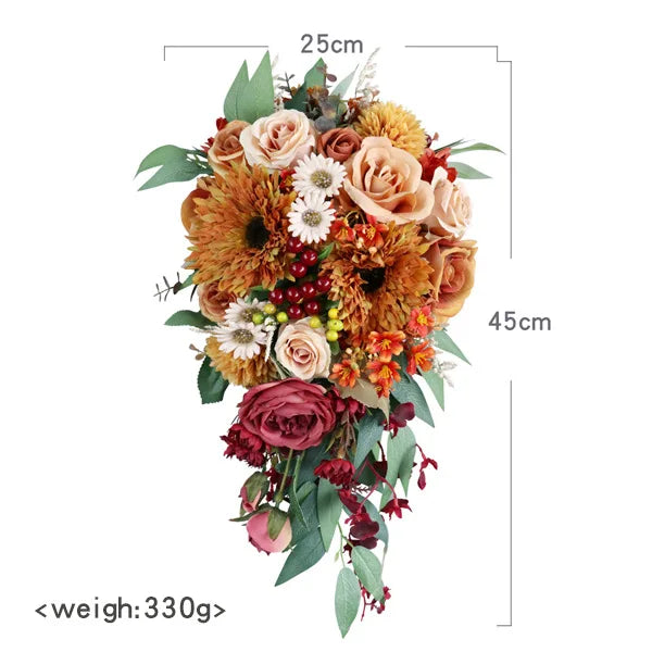 Sunflower & Wild Rose Cascading Bridal Bouquet