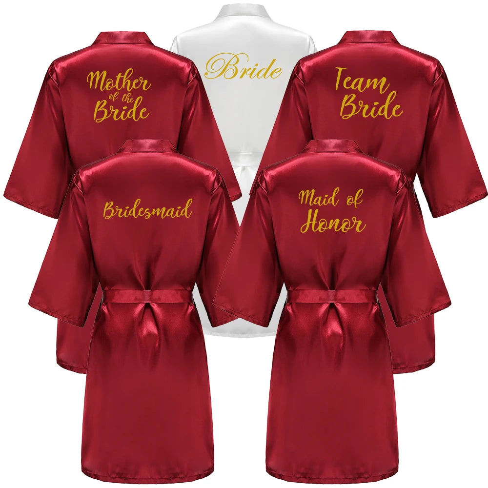 Wine red bridal party robes with Bride, Bridesmaid & Maid of Honour titles