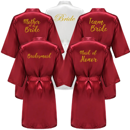 Wine red bridal party robes with Bride, Bridesmaid & Maid of Honour titles