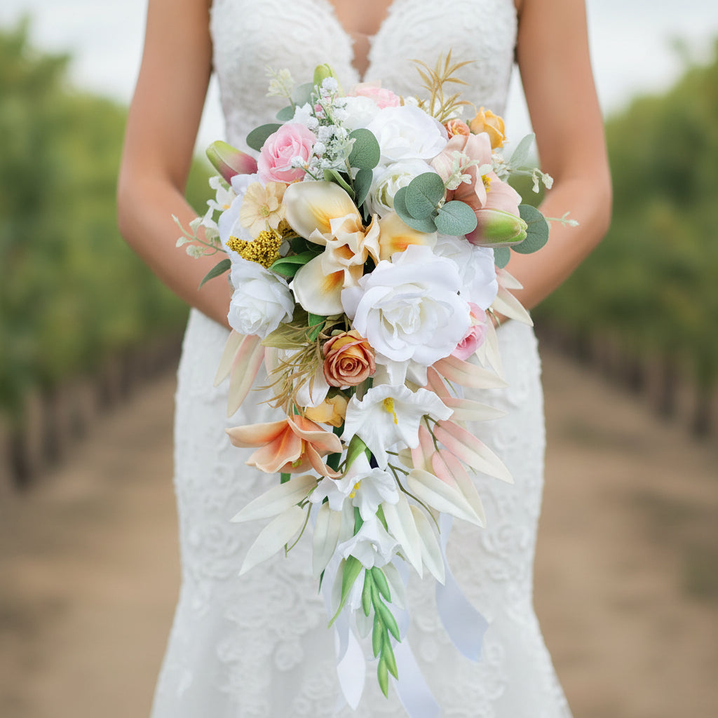Pink & Champagne Cascading Bridal Bouquet