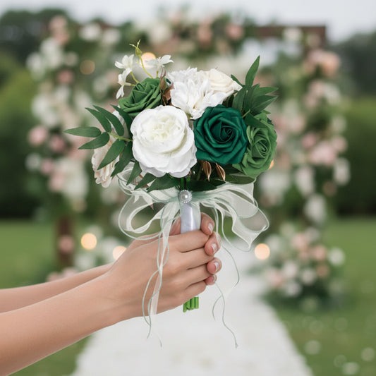 Forest Green & White Wedding Bouquet