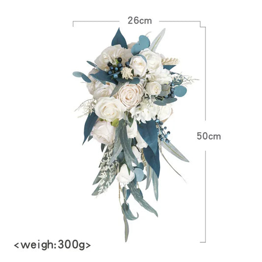 Blue & Champagne Cascading Bridal Bouquet
