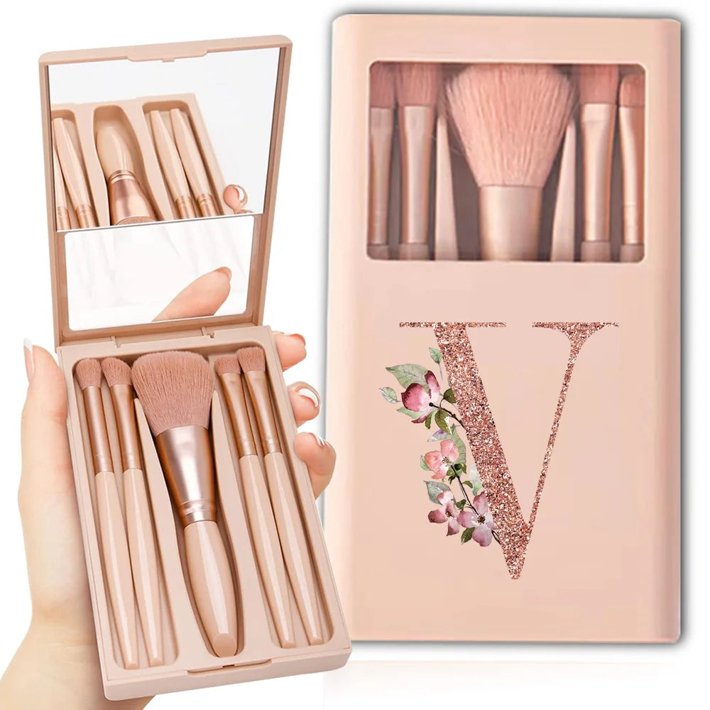 Makeup Brush Set with Case & Mirror