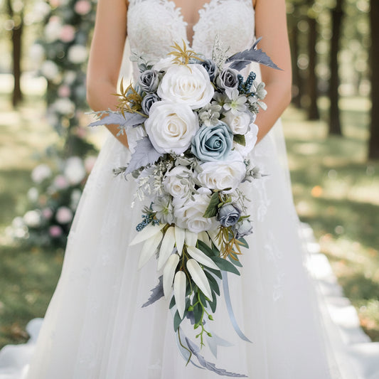 Blue & Grey Cascading Bridal Bouquet